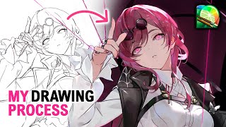 How I Draw in Paint Tool Sai! ✦ Kafka Honkai Star Rail Digital Art Process [Speedpaint]