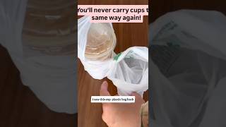 The right way to carry cups  in  plastic bags to prevent spilling or the  ripping of the bag.