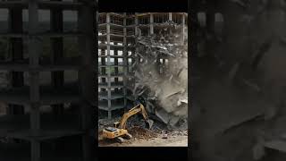Construction Disaster: Side Building Falls on Excavator
