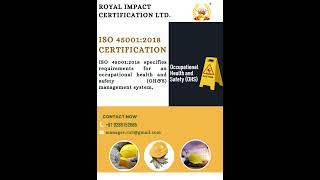 ISO 45001 | Occupational Health and Safety | #ISO45001 #royalimpactcertificationltd #shortvideo