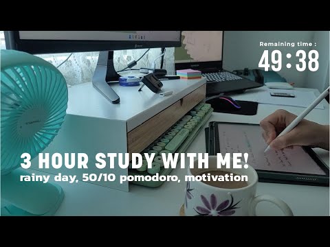 2 Hour Study With Me | Rainy Day, Real Study, 10 Minute Break, Pomodoro