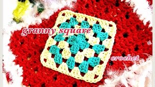 ２色で編む四角ﾓﾁｰﾌ(ｸﾞﾗﾆｰｽｸｴｱ)の編み方☆How to crochet a　granny square☆