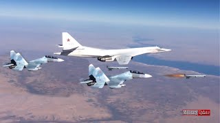 Two Su-30SM Fighter Jets Escorting Tu-160 Launch Missiles To The Target