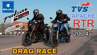 BAJAJ PULSAR N250 MODIFIED VS TVS APACHE RTR 200 4V [ DRAG RACE  ]