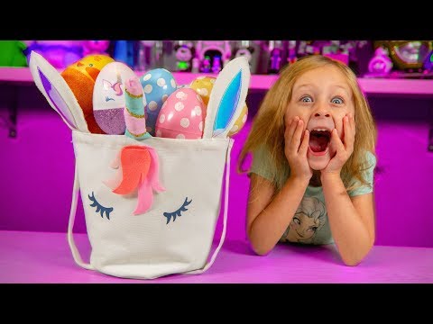 HUGE Unicorn Easter Basket Filled with Surprise Eggs & Blind Bags & Toys for Girls Kinder Playtime