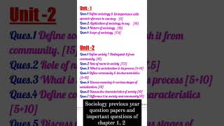 Sociology previous year question papers and important questions of chapter 1, 2 of bsc nursing