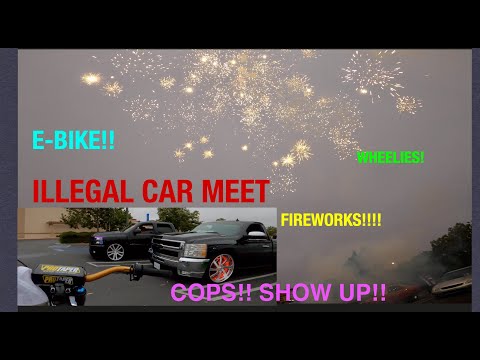 E-Bike goes to CAR MEET (FIREWORKS!) #Wheelie