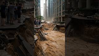 🌊 Flood causes collapse of downtown high-rise buildings! 😱🏚️ #FloodDisaster