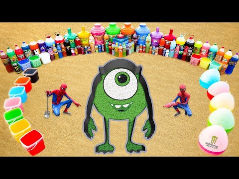 How to make Mike Wazowski with Cement & Orbeez, Big Mtn Dew, Fanta, Monster, Coca Cola vs Mentos