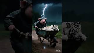 White tiger and orange cat caught by pig #cat #aicat #fatcat #orangecat #animals