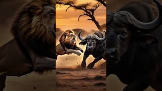 Imagine Lion vs buffalo fight #aiart #animals #wildarts #tiger #junglewar #jungle #cute #junglefight