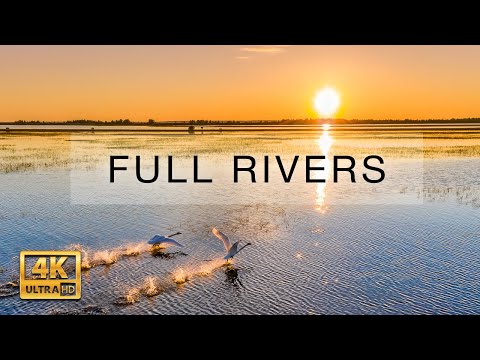 Seasonal river flooding near Khanty-Mansiysk, Russia. Aerial video in 4K