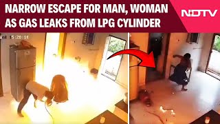 LPG Gas Explosion | Narrow Escape For Man, Woman As Gas Leaks From LPG Cylinder