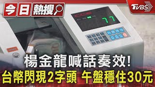 楊金龍喊話奏效! 台幣閃現2字頭 午盤穩住30元｜TVBS新聞 @TVBSNEWS01