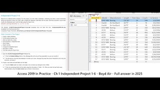 Access 2019 In Practice - Ch 1 Independent Project 1-6 - Boyd Air - Techniques (Answer in 2025)