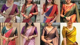 😍👌Beautiful Silk Cotton Saree Contrast Blouse Designs|Trendy Festive Wear Cotton Saree Blouses❤️|