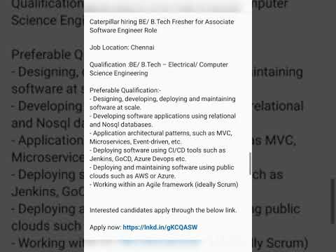Caterpillar hiring for B.E/B.Tech Freshers Software Engineer Role Skills : Azure/AWS/Devops/Jenkins