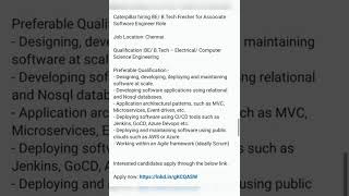 Caterpillar hiring for B.E/B.Tech Freshers Software Engineer Role Skills : Azure/AWS/Devops/Jenkins