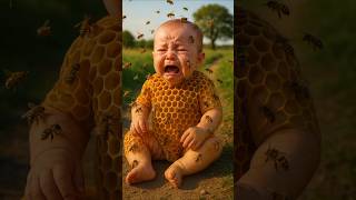 Cute baby was attacked by bees and saved by a cow 😭 #ai #baby #cat