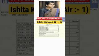 ISHITA KISHORE MARKSHEET UPSC 2022 TOPPER | IAS TOPPER MARKSHEET | #upsc #ishitakishore #upscresult