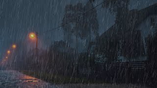 Get Instant Sleep with Beautiful Heavy Rain & Terrible Thunder in Picturesque Path in Park at Night