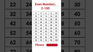 even numbers list 2-100 # even numbers 2-100 in maths #viralshort