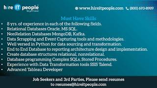 Business Intelligence - Visualization Jobs | Tableau Jobs | Charlotte, NC | Job ID: 33540 |