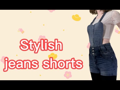 Jeans shorts with a bib to cover the belly, dynamic style. Simple - Save money.