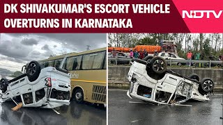 Karnataka Congress | DK Shivakumar's Escort Vehicle Overturns On Karnataka Highway, Cops Injured