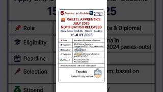 RailTel Apprentice July 2025 Notification Released 🔥 Apply Now | #Tecubix Verified #apjobs
