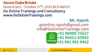 01 Azure Data Bricks Demo Part-01 | Bhaskar Jogi | Go Online Trainings | 90000 75637