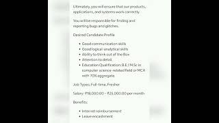 Software Test Engineer#fresher #experienced #getemployed #youtubeshorts #softwaretestingjobs #qajobs