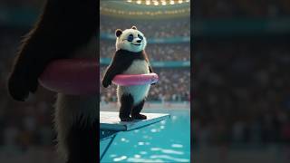 AI Panda Jumps Like an Olympic Athlete! Epic Pool Dive  #OlympicJump #FunnyAI #PoolChallenge #Shorts