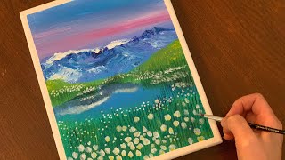 Peaceful Lake/Easy Acrylic Painting for Beginner/Step by Step/Painting Tutorials/ Painting ASMR