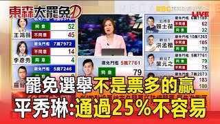 【大罷免終局之戰】罷免選舉「不是票多的贏」！25%門檻成關鍵因素...平秀琳：通過不容易