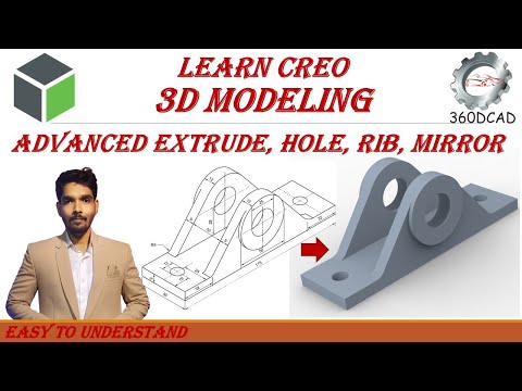 Creo Part Modeling: Advanced Extrude, Hole, Profile Rib | Step by Step | In Hindi