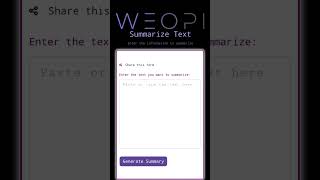 Simplify your reading with Weopi's efficient text summarizer! 📖📍#aisearch #studenthacks #studyhack