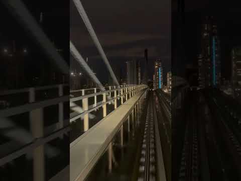 Vancouver SkyTrain Canada Line crossing over the North Arm Bridge at Night