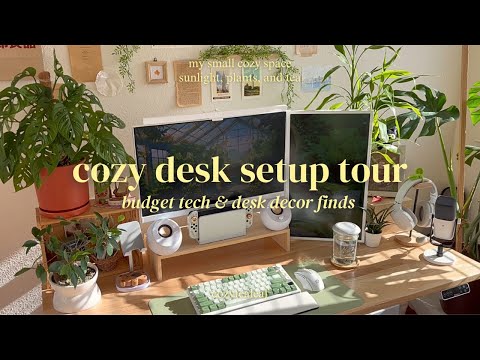 cozy desk setup tour 🍃✨ pinterest, aesthetic, budget-friendly tech & decor finds for gaming