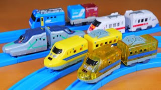 923形ドクターイエロー クリアバージョン登場‼　カプセルプラレール 25周年特別版　大活躍！はたらく車両編　923形ドクターイエロー クリアver.　イーストアイ　新幹線試験車両ALFA-X