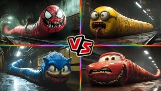 MINION.EXE 🆚 MCQUEEN.EXE 🆚 SONIC.EXE 🆚 SPIDERMAN.EXE WORM | Spining Wheel - Tiles Hop!