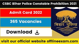CSBC Bihar Police Constable Prohibition Admit Card 2022 | #csbcbiharpolicepc #csbc #shorts