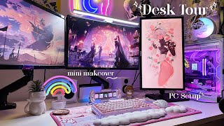 cute aesthetic desk tour + mini makeover 🌸 | gaming setup, pc build 🖥️