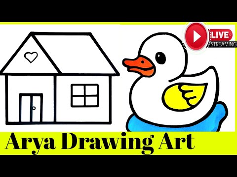 LIVE  ARYA DRAWING ART HOW TO DRAW HOUSE AND DUCK ......