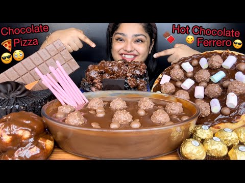 CHOCOLATE PIZZA 😳 TUB OF HOT CHOCOLATE WITH FERRERO ROCHER, CHOCOLATE BOMB 💣 CHOCOLATE CAKE | EATING