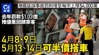 港鐵可加可減｜加重延誤罰則　去年罰款增至1.03億　4天半價乘車｜01新聞｜港鐵｜票價｜車程回贈｜港鐵半價