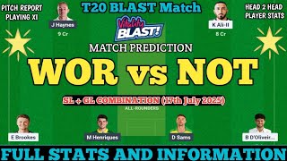 WOR vs NOT Dream11 Prediction, WOR vs NOT Vitality T20 Blast, WOR vs NOT Dream11 Team Today Match
