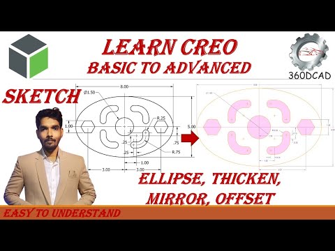 Creo Sketch | Ellipse, Thicken, Mirror, Pallet | In Hindi
