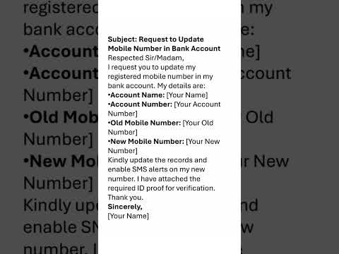 Request Letter to change mobile no in a bank account #shortfeed #shorts #english