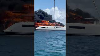 Part 2. Watch the mast fall. #sailing #boating #yachtlife #boatlife # boatfire #catamaran